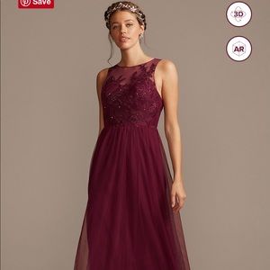 Sleeveless Embroidered Soft Net Bridesmaid Dress
DAVID'S BRIDAL - wine